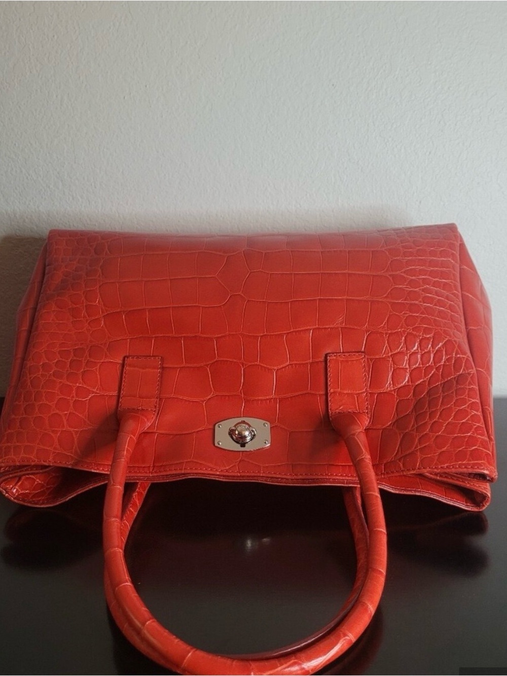 Y2K Furla Red-Orange Croc-Embossed Leather Tote Bag🔥 - Picture 13 of 13